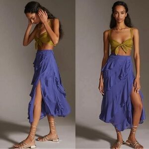 ANTHROPOLOGIE Blue Ruffled Midi Skirt